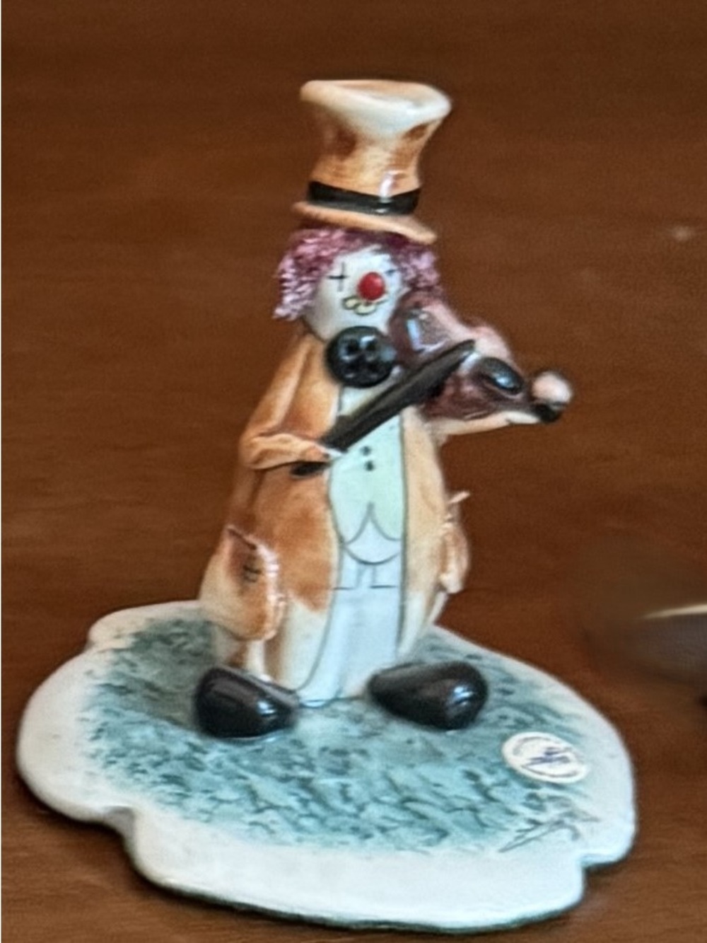 Decorative Clown Figurine in Tan and White